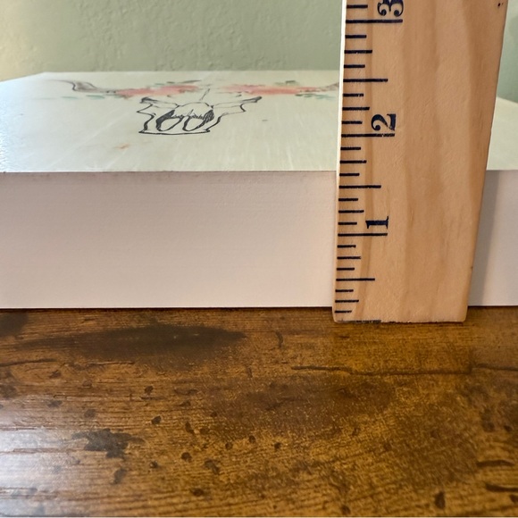 Boho Vibes Floral Bull Skull Print Wall Hanging Home Decor 12”x12” Distress Look - Picture 7 of 8